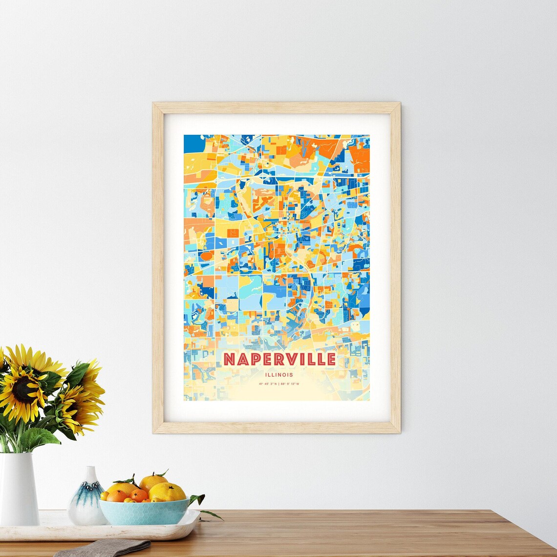 Naperville Illinois Colorful City Map Art Coordinates Poster - Image 2