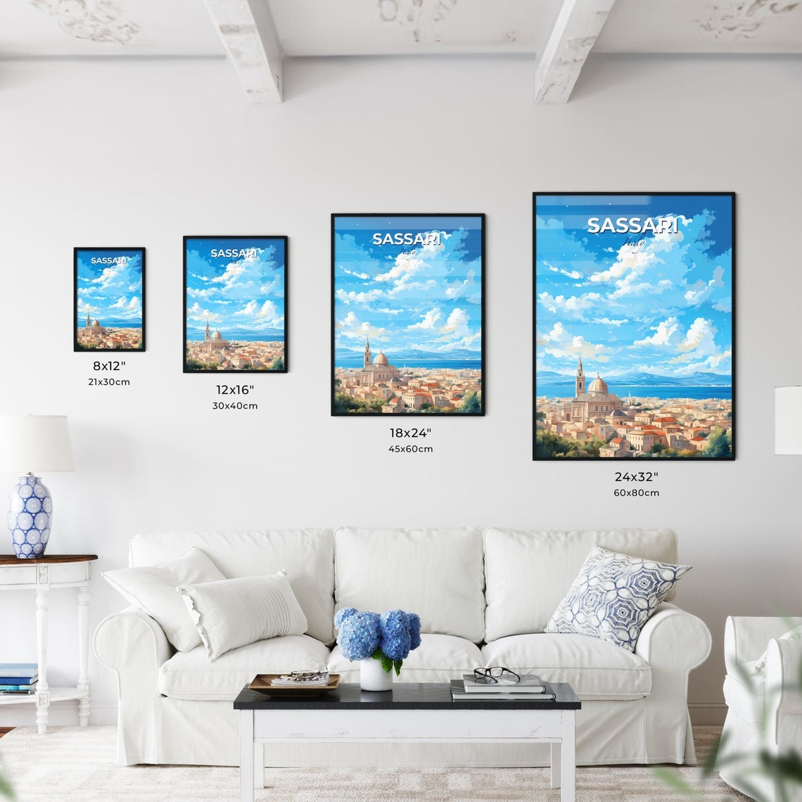 Sassari Italy Seaside Cathedral Domes Old Town Travel Poster - Image 3