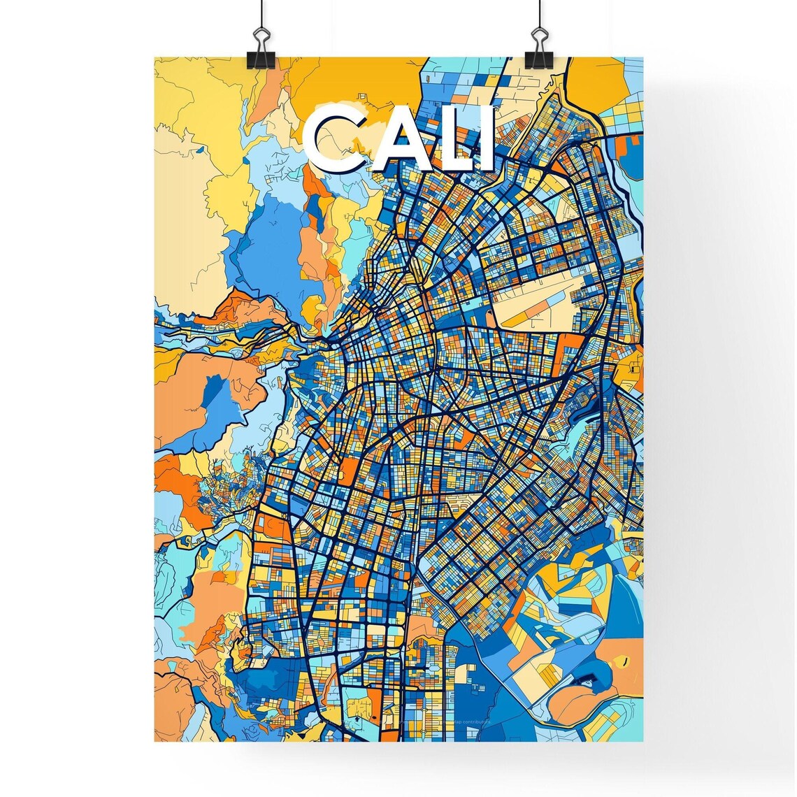 Cali Colombia Bold Colorful Vibrant City Street Map Art Poster - Image 4