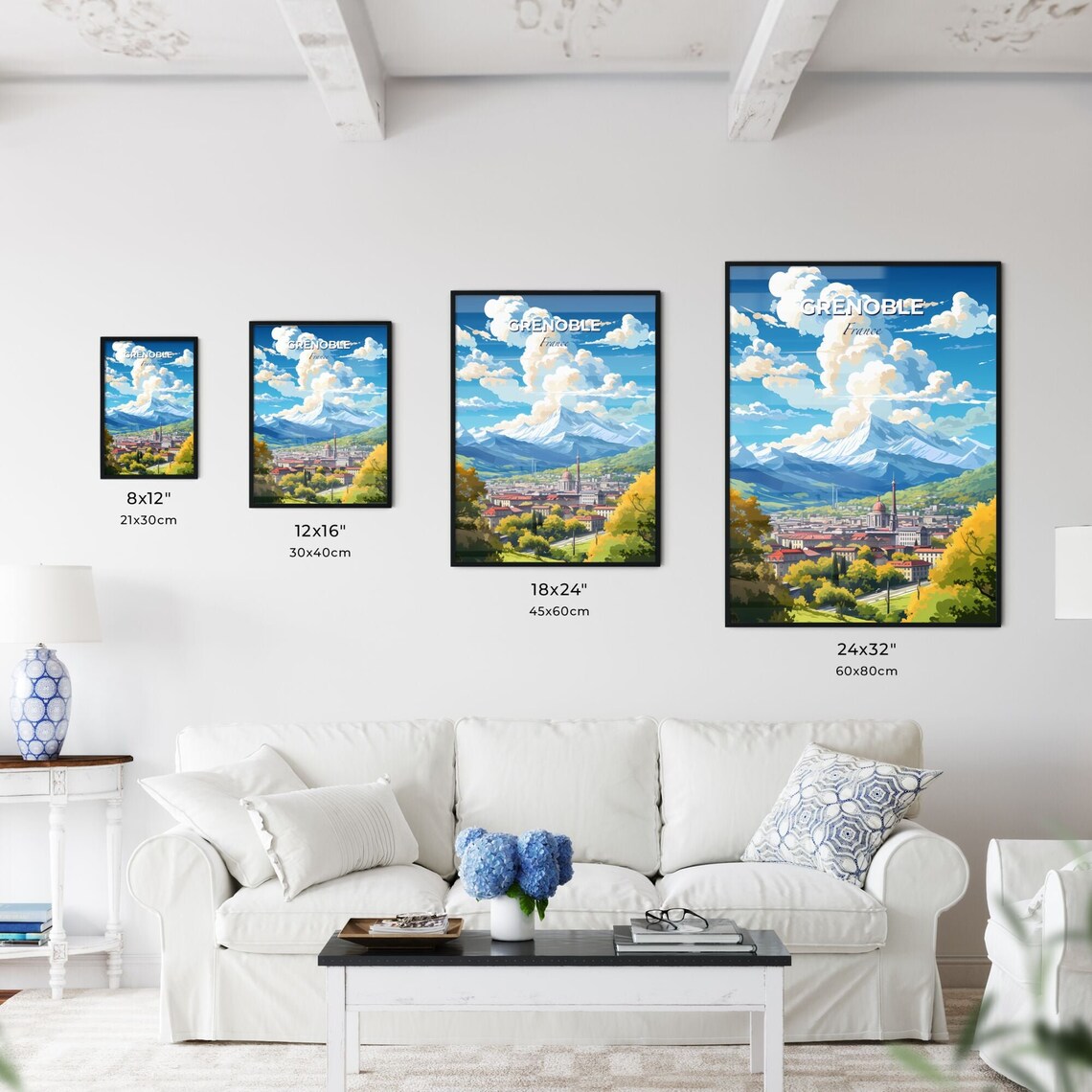 Grenoble France Travel Poster Snowy Alps Mountain City Skyline Art - Image 3