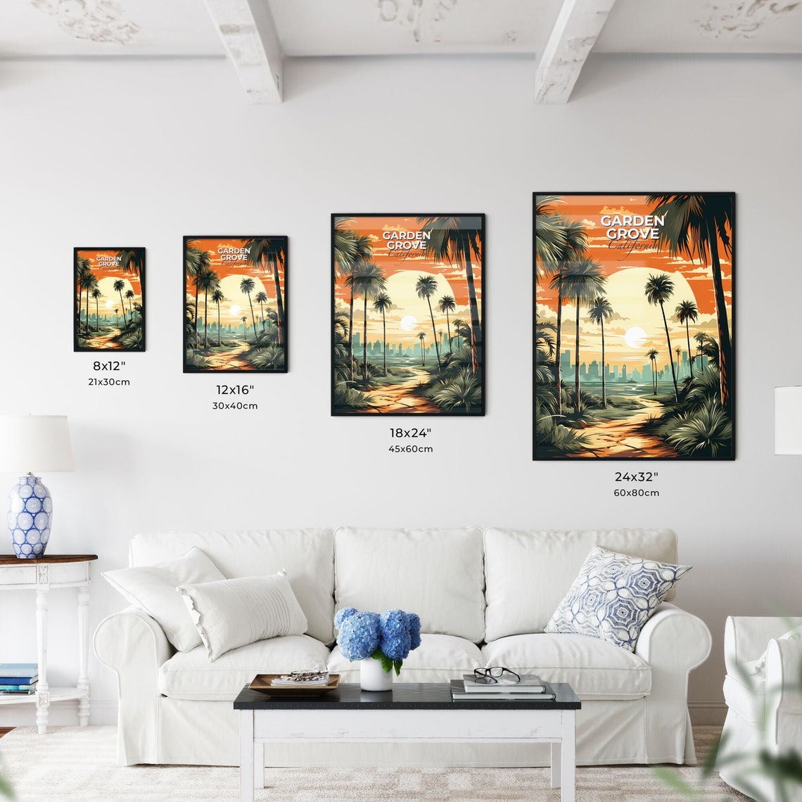Garden Grove California Tropical Palm Trees Sunset Skyline Poster - Image 3