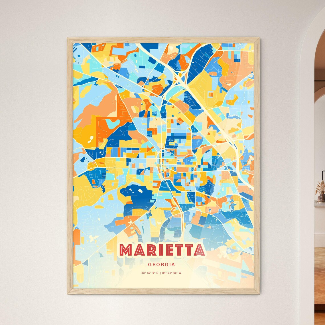 Abstract Marietta Georgia Modern Colorful City Street Map Art Poster - Image 3