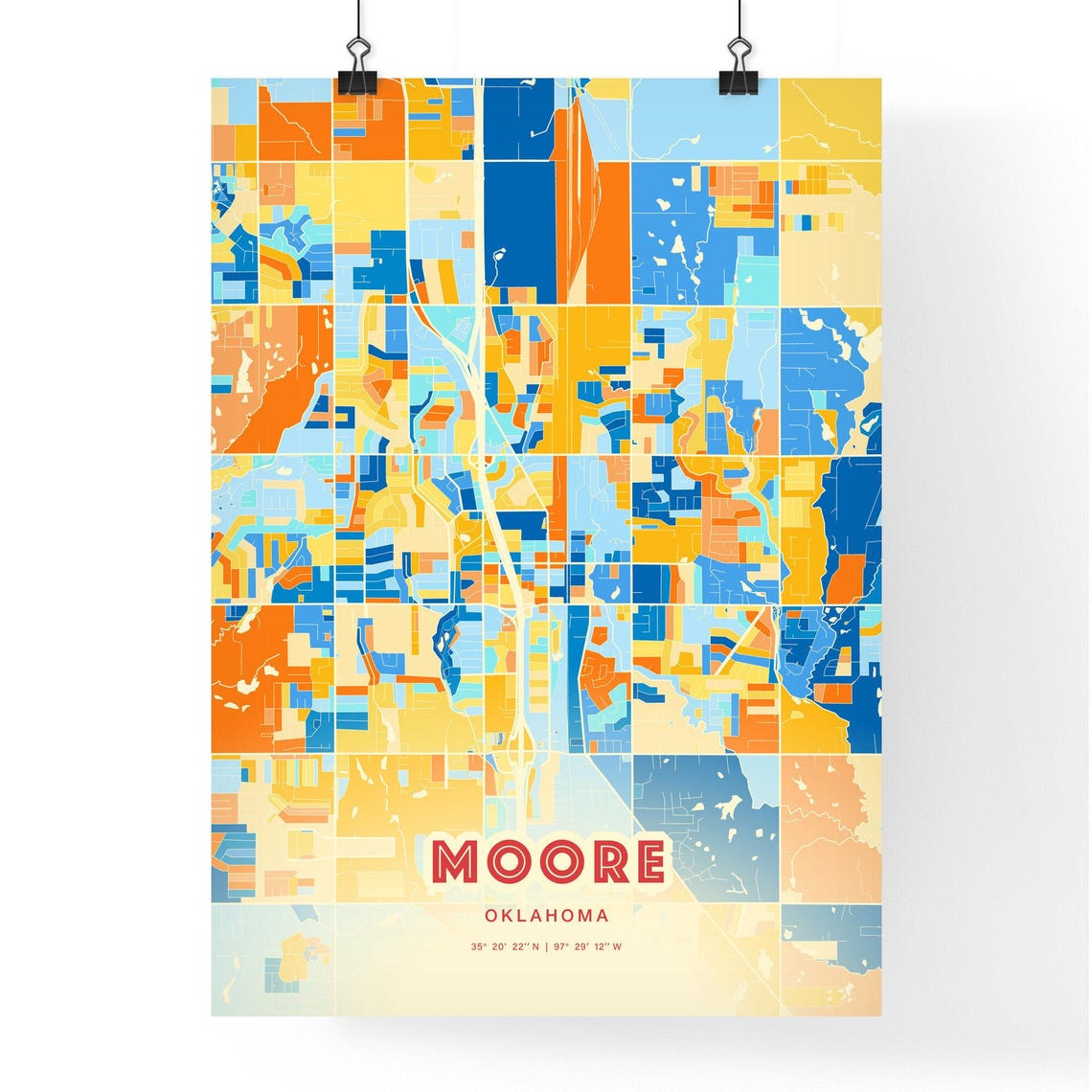 Moore Oklahoma Blue Orange Street Map Art Home Decor Gift Poster