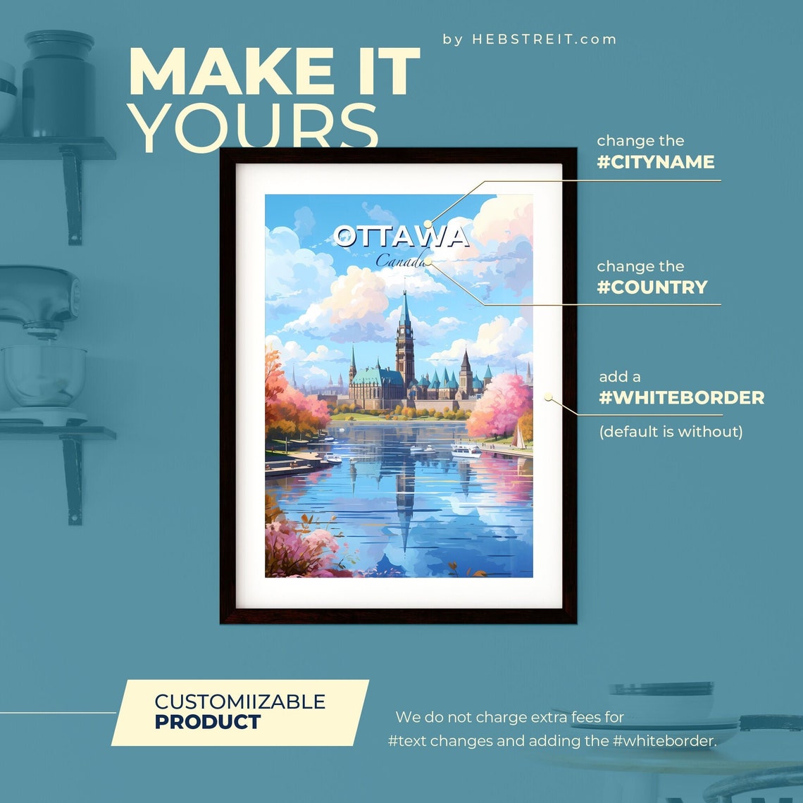Ottawa Canada Parliament Hill Peace Tower Spring Travel Poster Art - Image 2