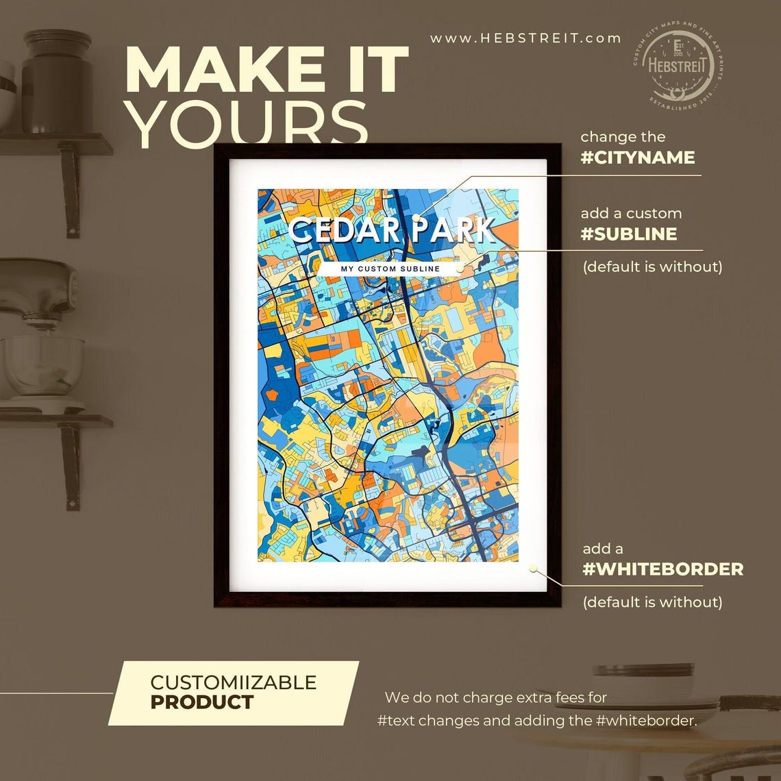 Cedar Park Texas Colorful Street Map Art Home Decor Gift Poster - Image 2