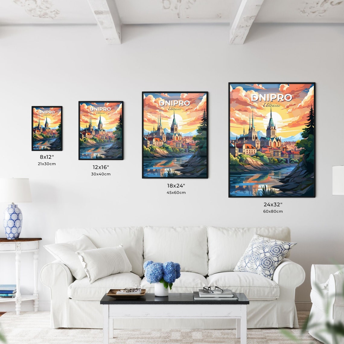 Dnipro Ukraine Cathedral Spires River Golden Sunset Skyline Poster - Image 3