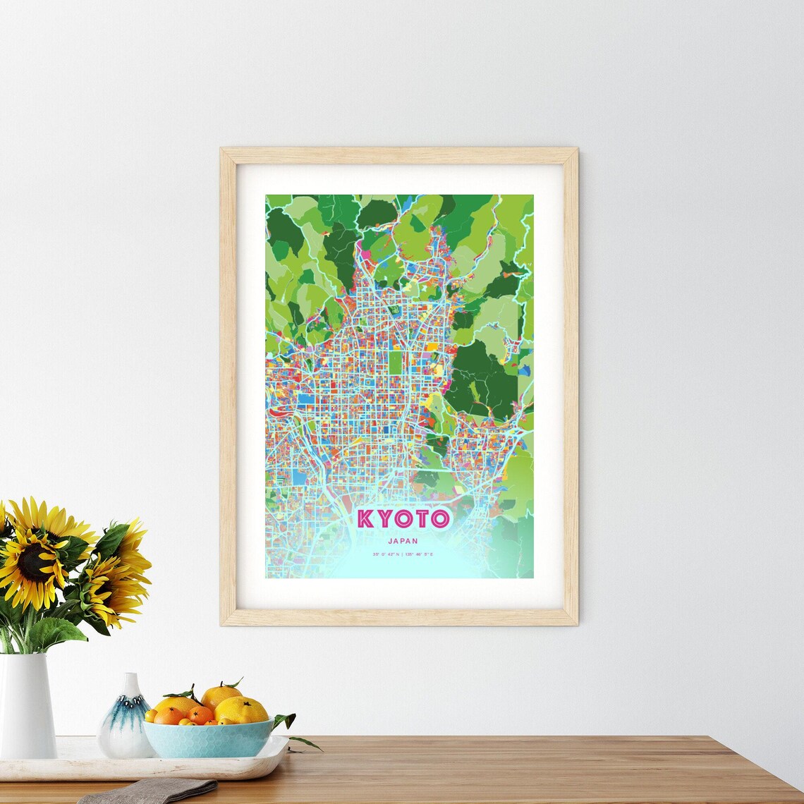 Kyoto Japan Rainbow City Map Poster Vibrant Colorful Street Grid Art - Image 2