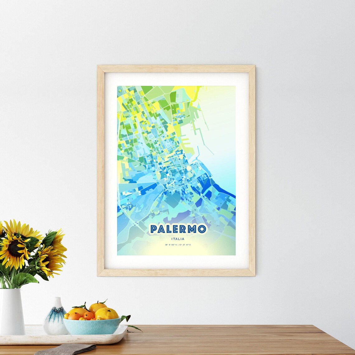 Palermo Italy Bluish Custom Stylish City Map Art Poster Gift - Image 3