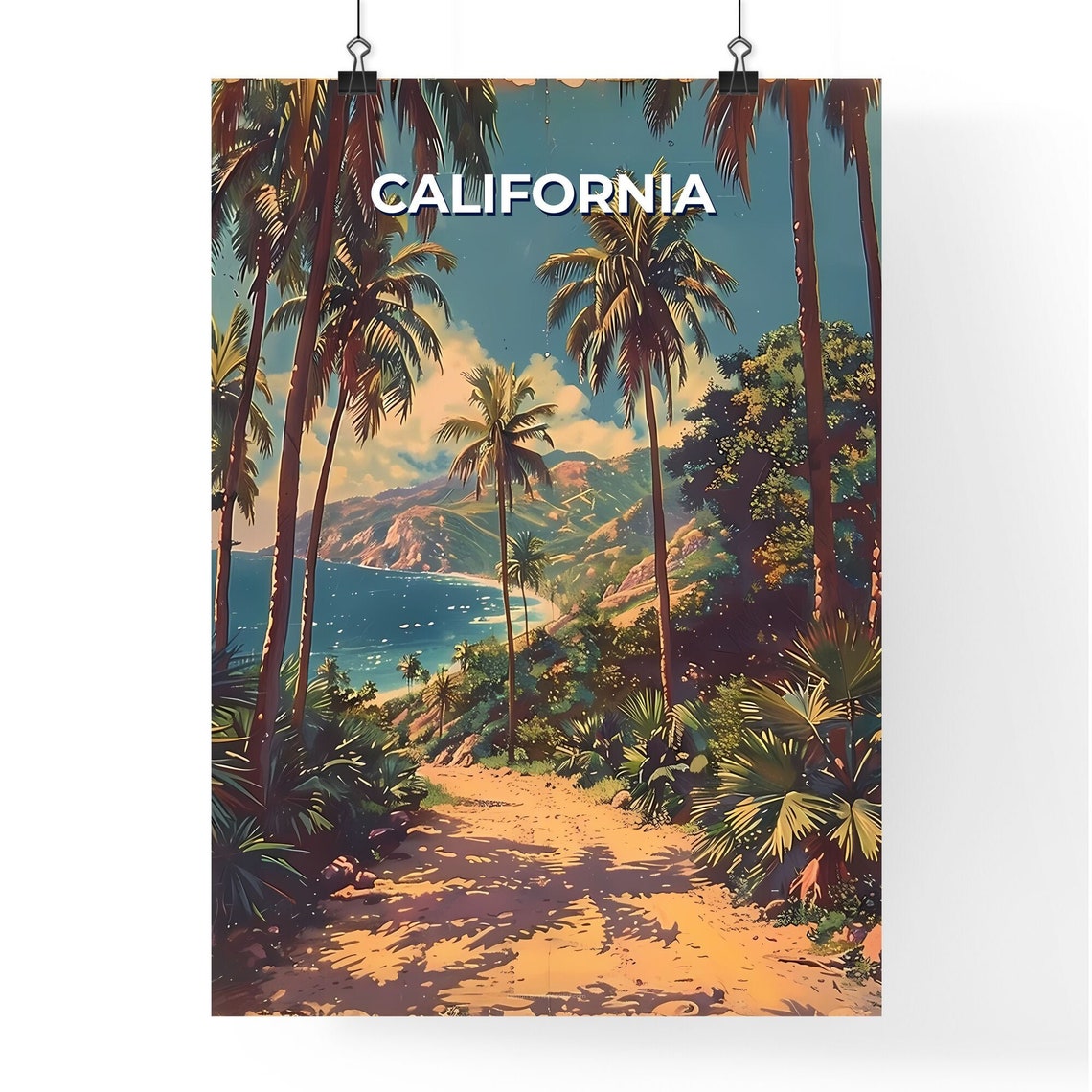 California Tropical Palm Beach Path Retro Coastal Travel Poster - Image 4