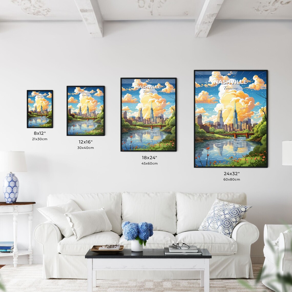 Nashville Tennessee Poster Illustrated Skyline River Bridge Travel Art - Image 3
