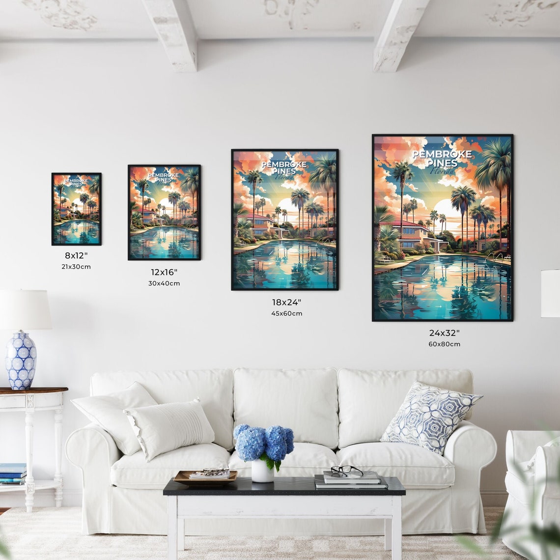 Pembroke Pines Florida Pool Palm Trees Sunset Home Travel Poster - Image 3