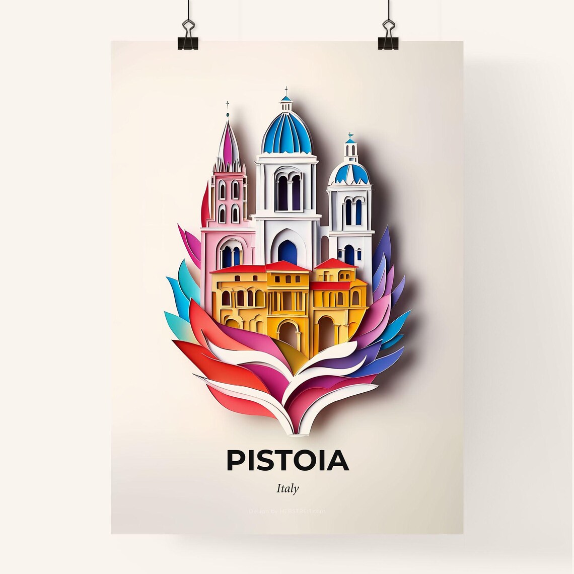 Vivid Pistoia Italy Cathedral Domes Colorful Paper Cut Art Poster - Image 4