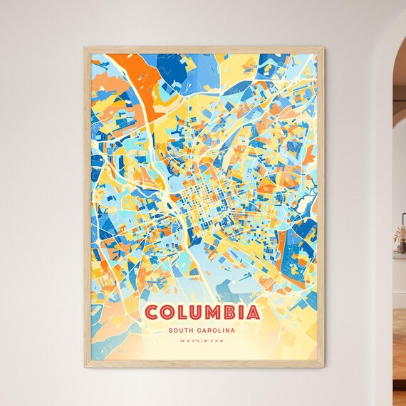 Columbia South Carolina Colorful City Map Art Coordinates Poster