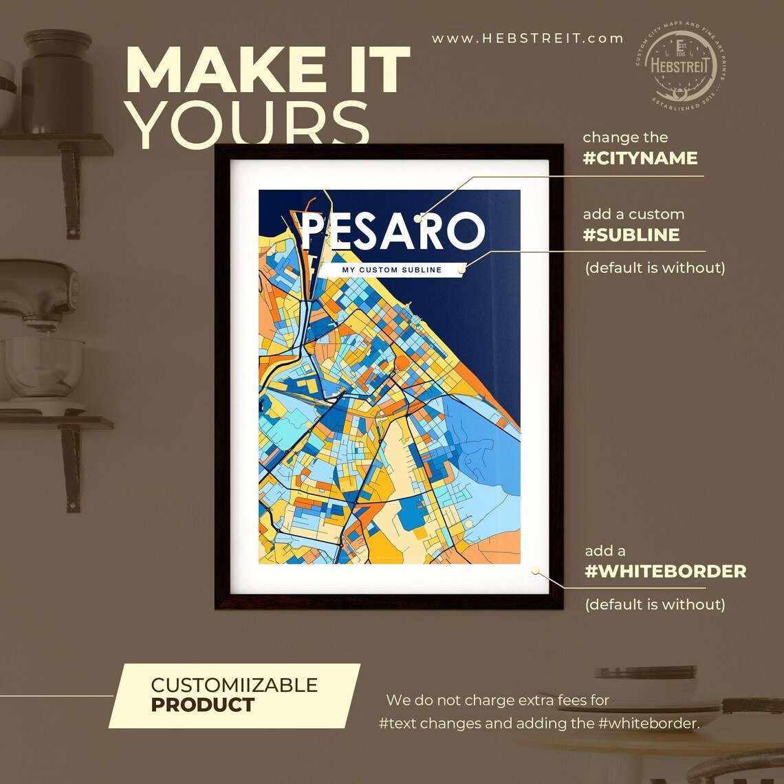 Pesaro Italy Vibrant Colorful Modern City Street Map Art Poster - Image 2