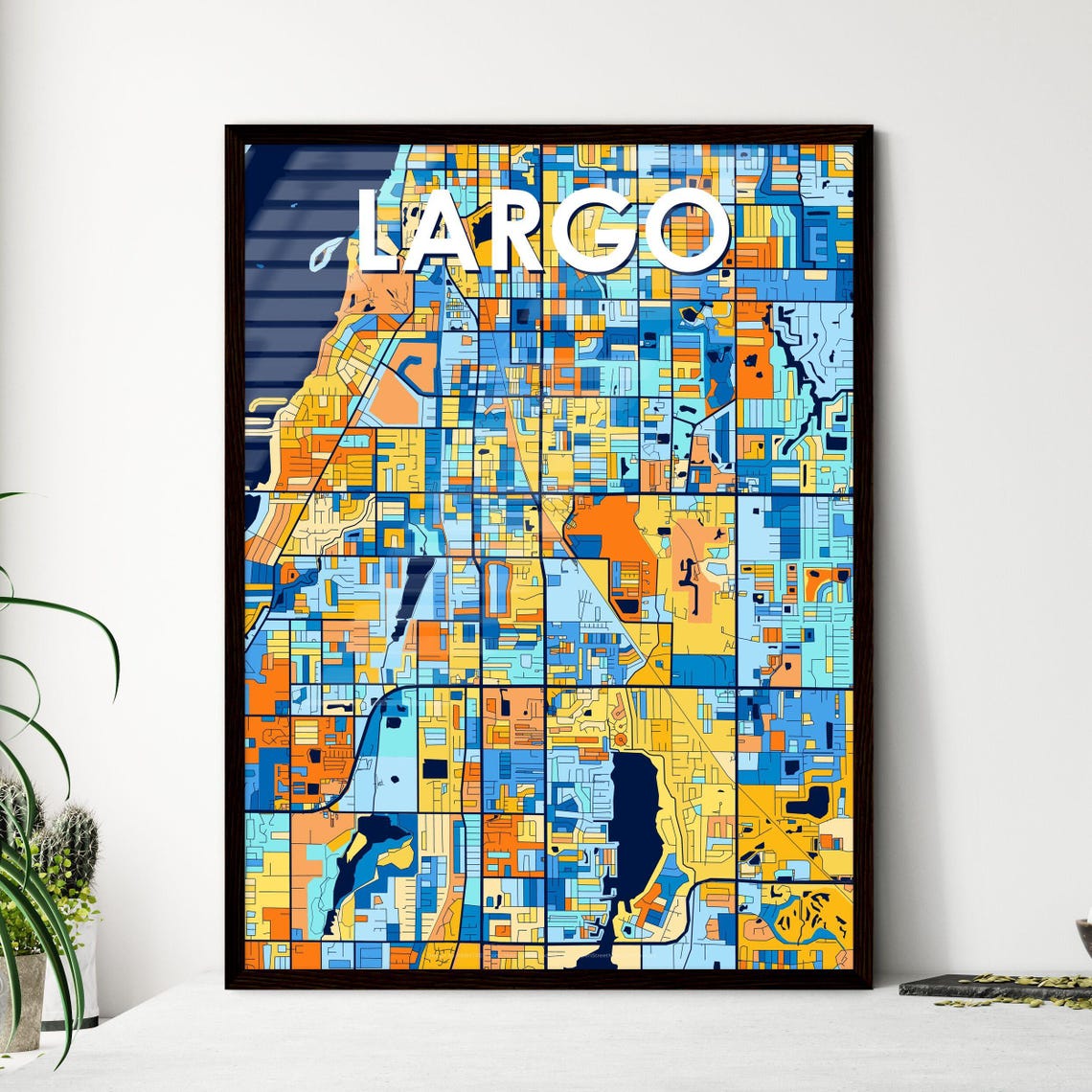 Largo Florida Vibrant Blue Orange Mosaic City Street Map Poster