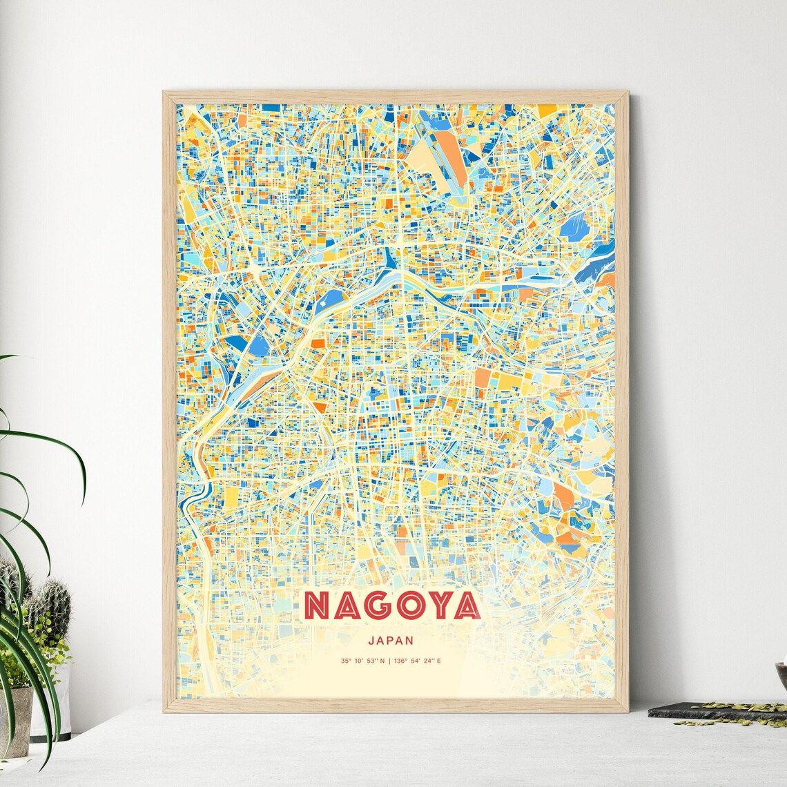 Nagoya Japan Coordinates Colorful City Map Art Travel Poster