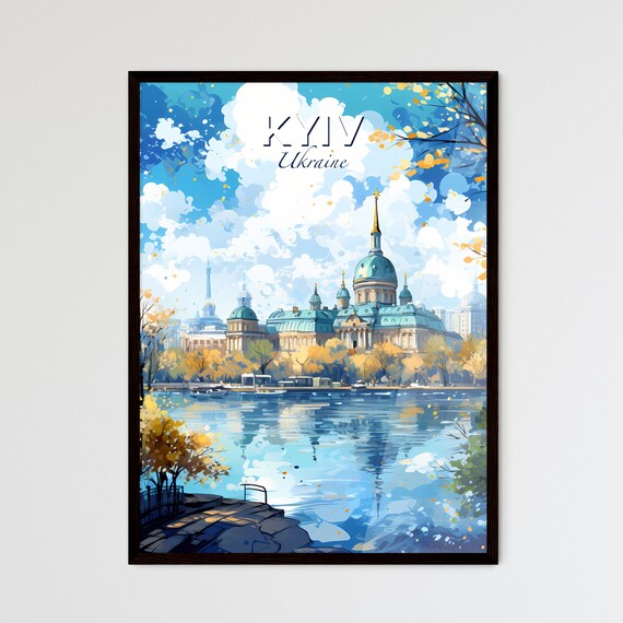 Kyiv Ukraine Golden Dome Church River Autumn Clouds Travel Poster