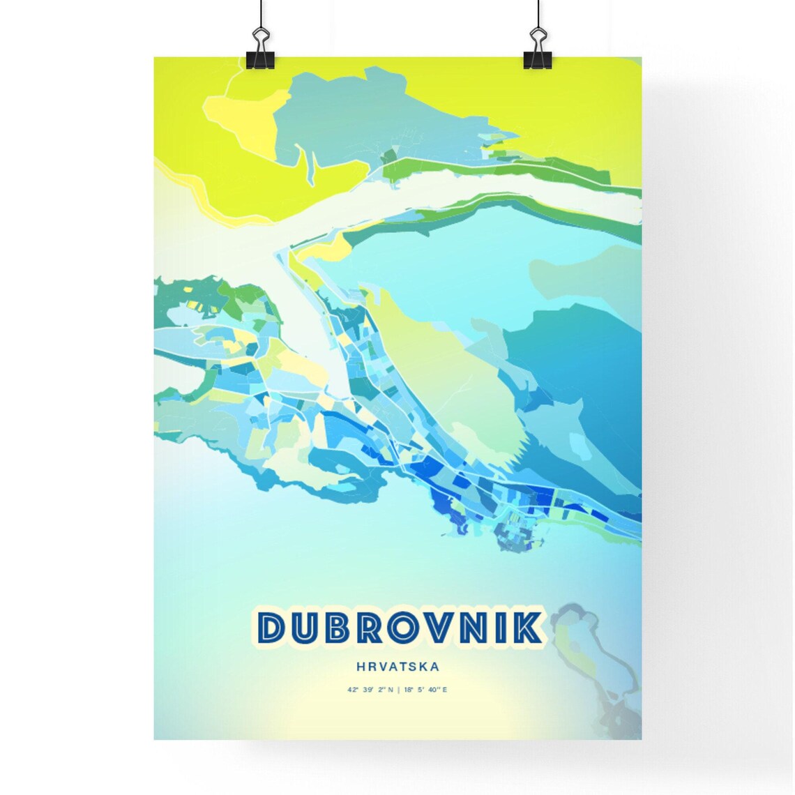 Dubrovnik Croatia Blue Green Expressive Coastal City Map Art Poster - Image 2