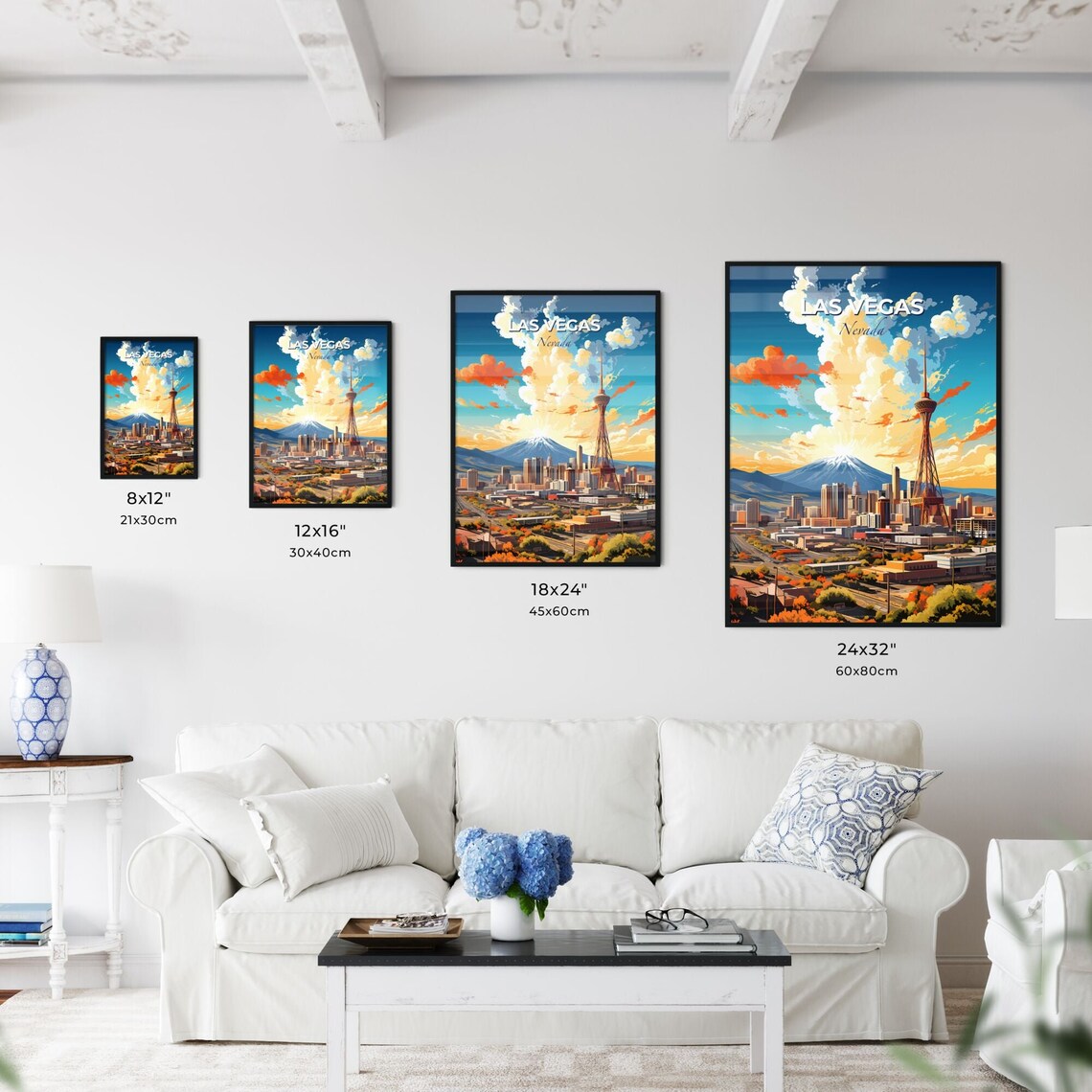 Las Vegas Nevada Strip Tower Skyline Mountain Sunset Travel Poster - Image 3