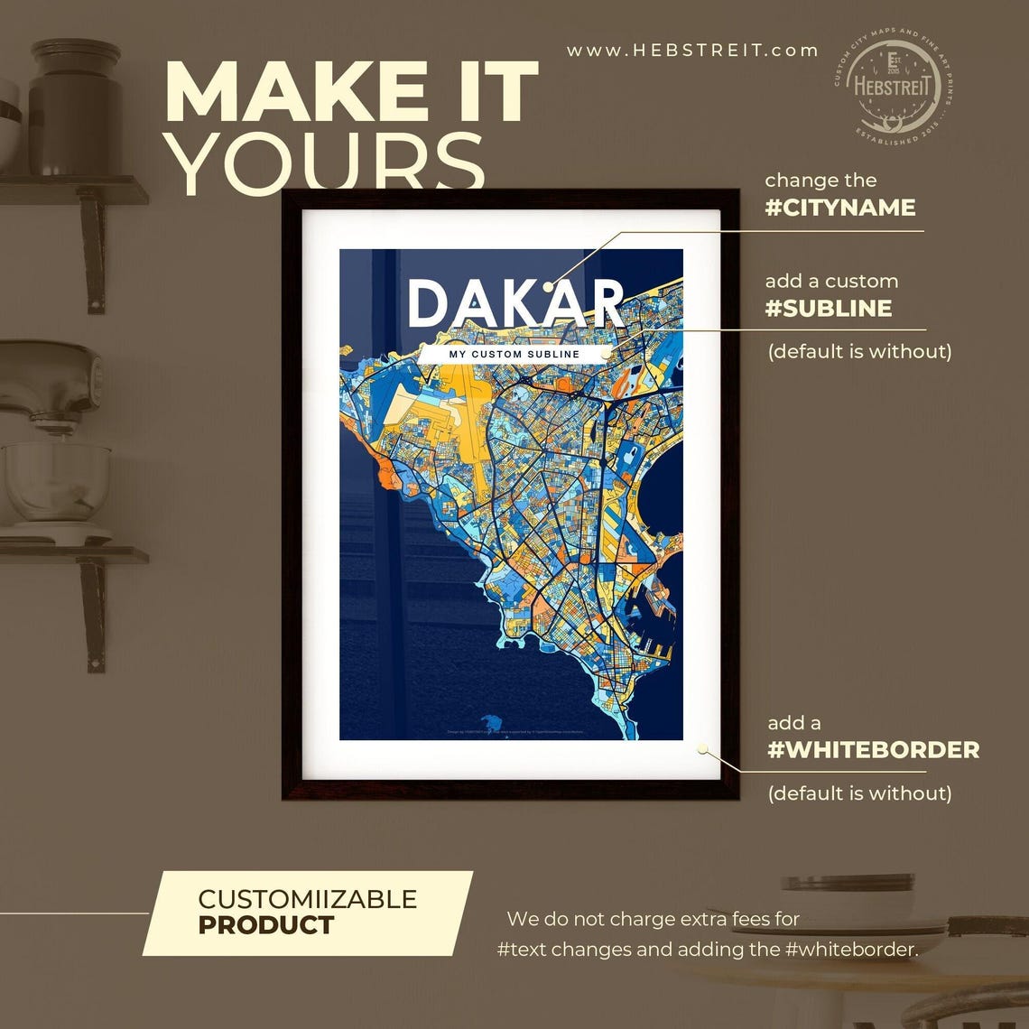 Dakar Senegal Coastal Capital Modern City Map Artwork Poster - Image 2