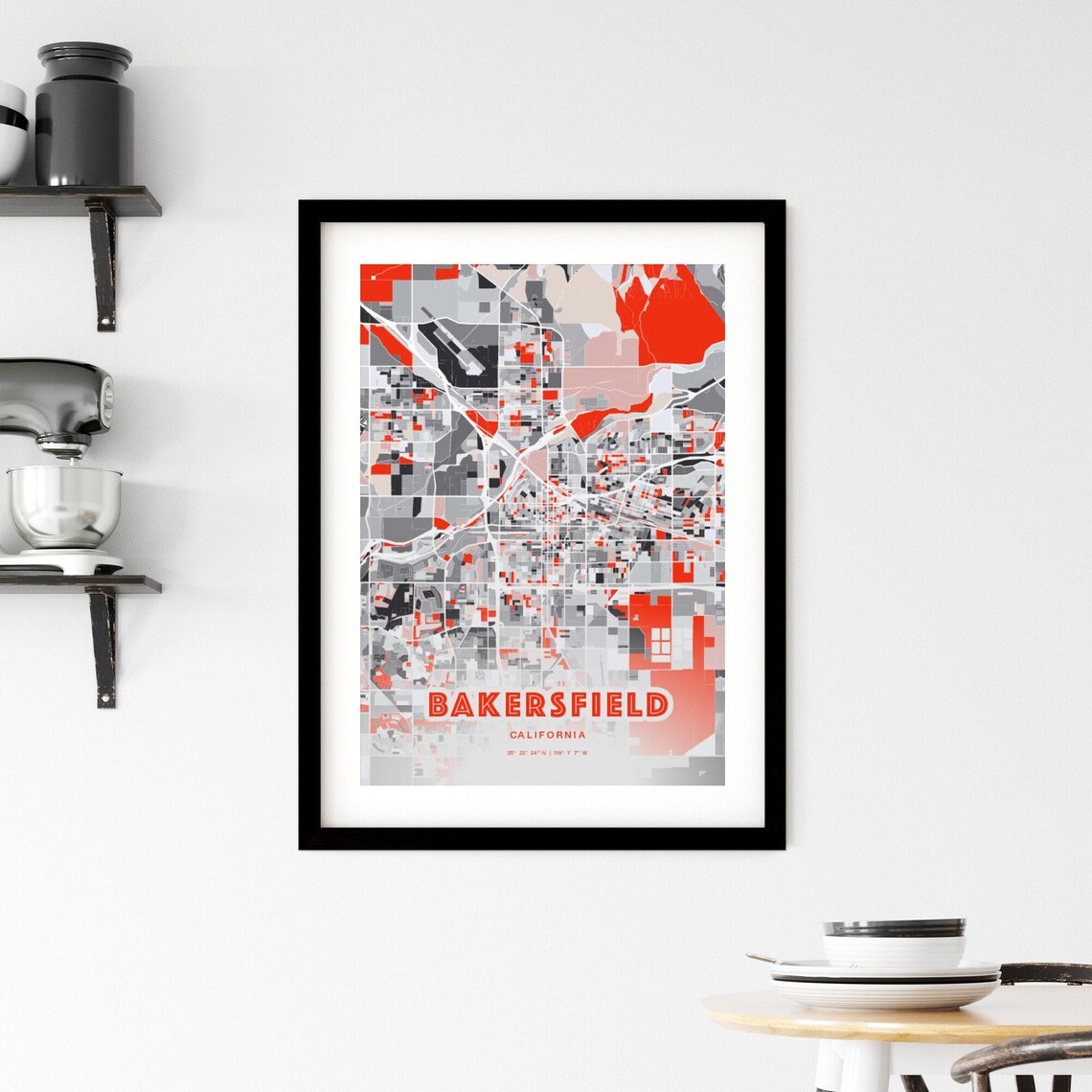 Bakersfield CA Modern Expressive Map Art - Image 2