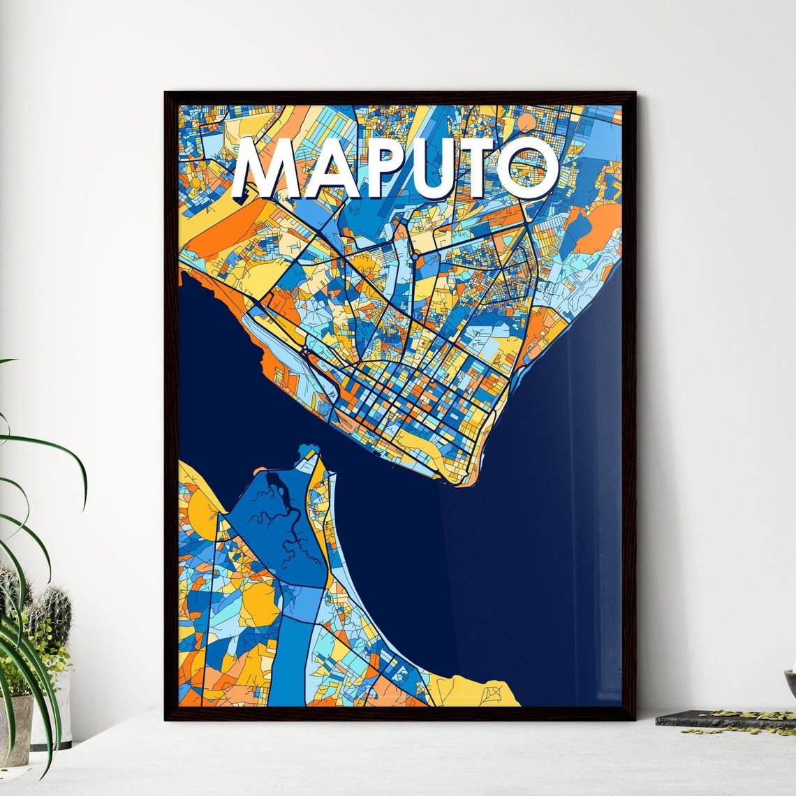 Maputo Mozambique Colorful City Street Map Blue Orange Poster Art
