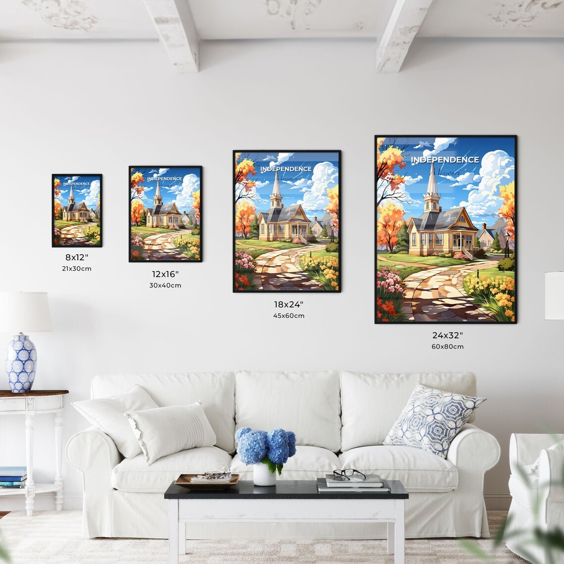 Independence Missouri Steepled Church Garden Path Travel Poster - Image 3