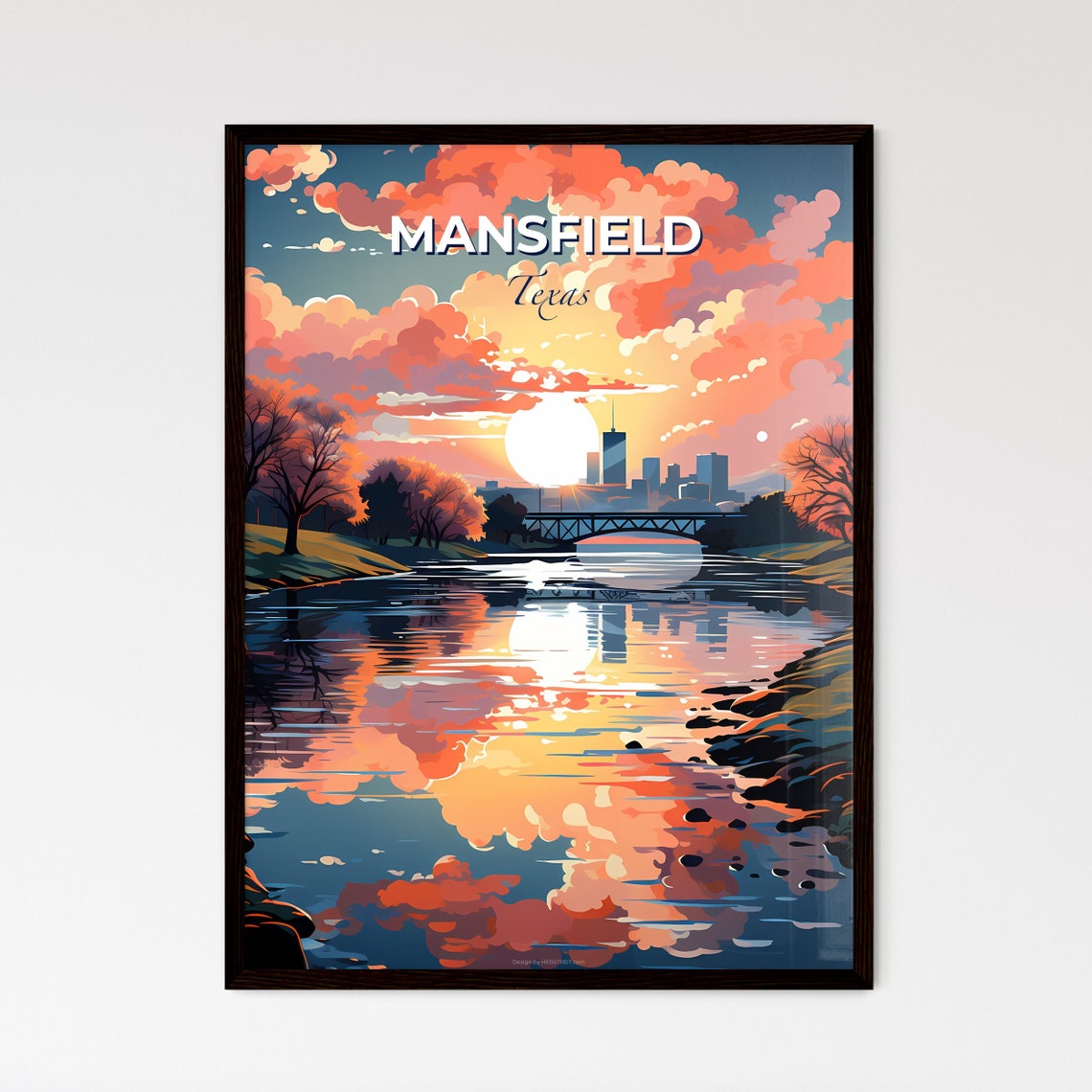 Mansfield Texas Sunset River Bridge Skyline Reflection Poster