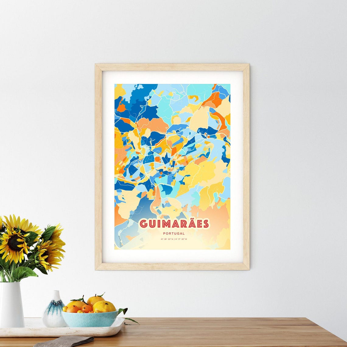 Guimaraes Portugal Blue Orange Modern City Map Art Poster for Home - Image 2