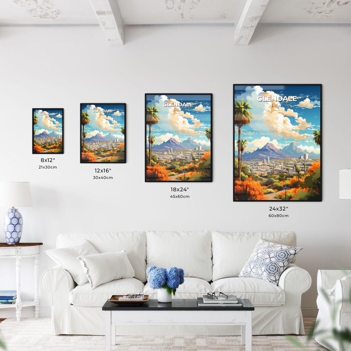 Glendale Arizona Poster Desert City Palms Mountain Illustrated Travel Art - Image 3