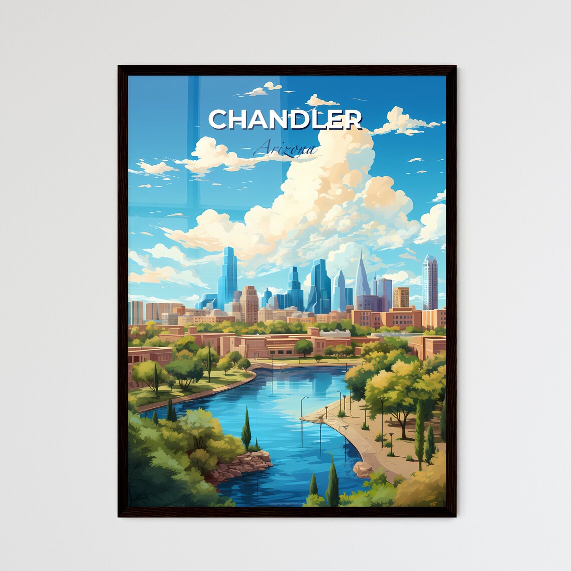 Chandler Arizona City Skyline Riverside Desert Scene Travel Poster