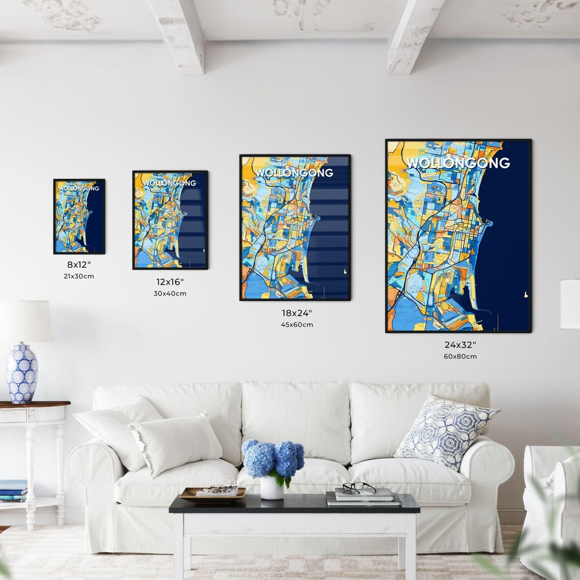 Wollongong Australia Blue Orange City Map Poster Bold Modern Street Grid Art - Image 3