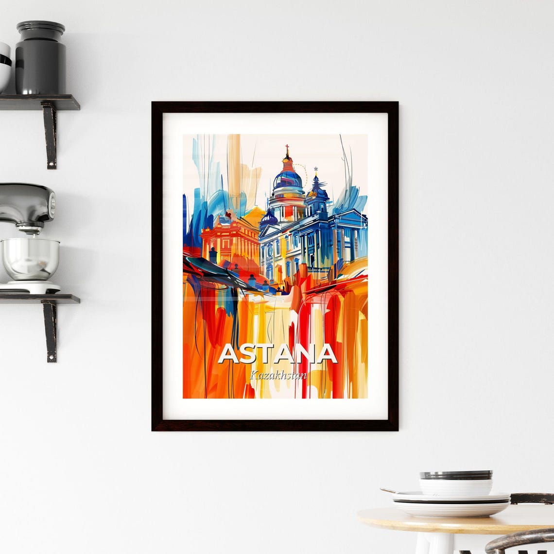 Astana Kazakhstan Vibrant Watercolor Modern Skyline Art Poster - Image 2