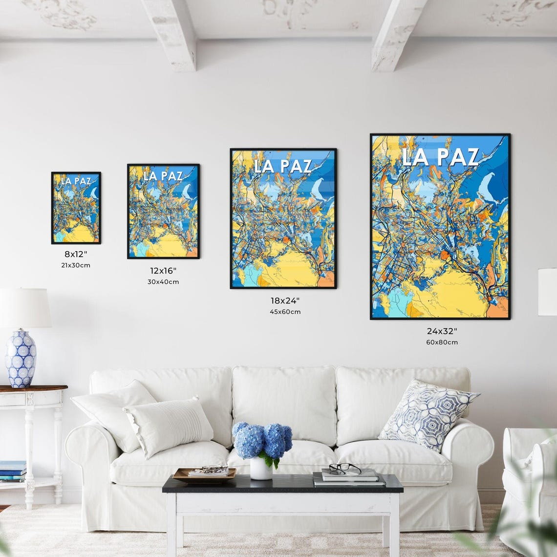 La Paz Bolivia Bold Colorful Vibrant City Street Map Art Poster - Image 3
