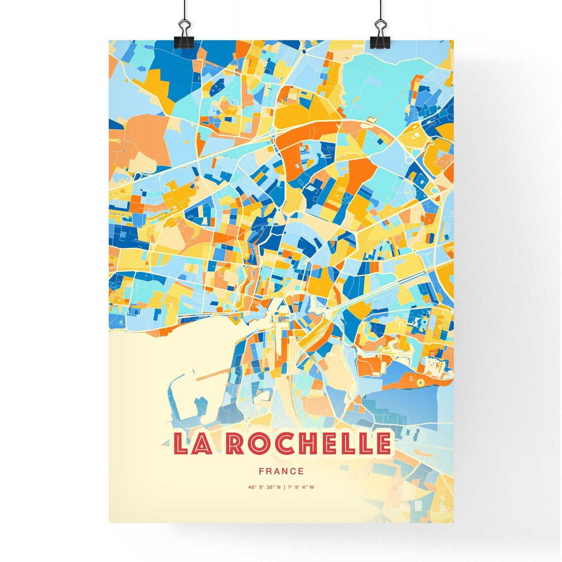 La Rochelle France Coastal Colorful City Map Blue Orange Poster - Image 3