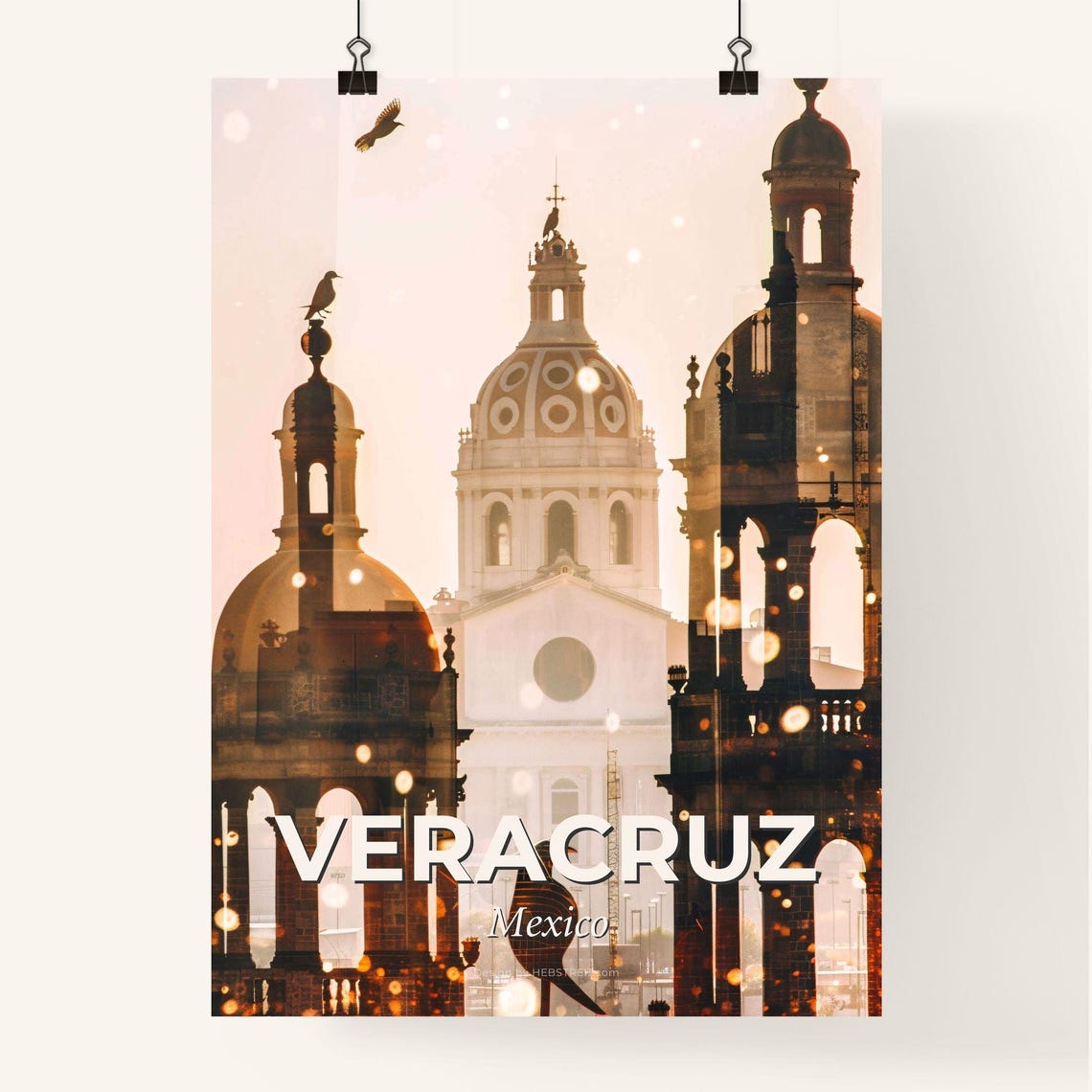 Veracruz Mexico Colonial Cathedral Domes Golden Skyline Poster - Image 4