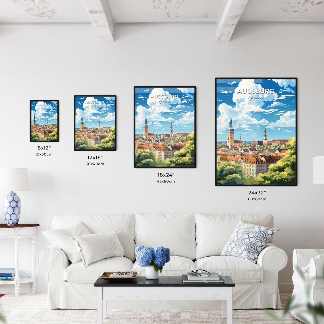 Augsburg Germany Skyline Old Town Churches Vintage Travel Poster - Image 3