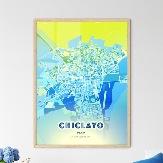 Chiclayo Peru Bluish Watercolor Modern Decorative City Map Art Poster