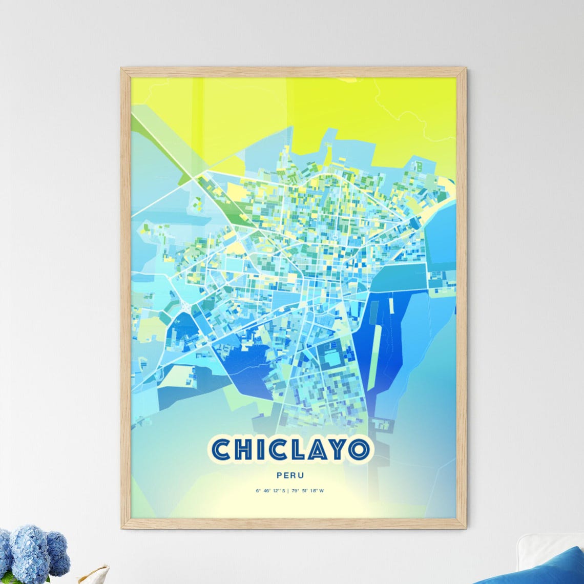 Chiclayo Peru Bluish Watercolor Modern Decorative City Map Art Poster