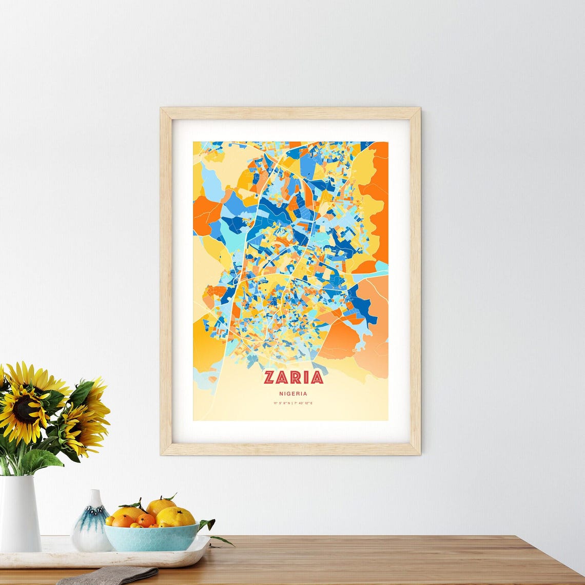 Zaria Nigeria Bold Blue Orange Abstract City Map Fine Art Poster - Image 2