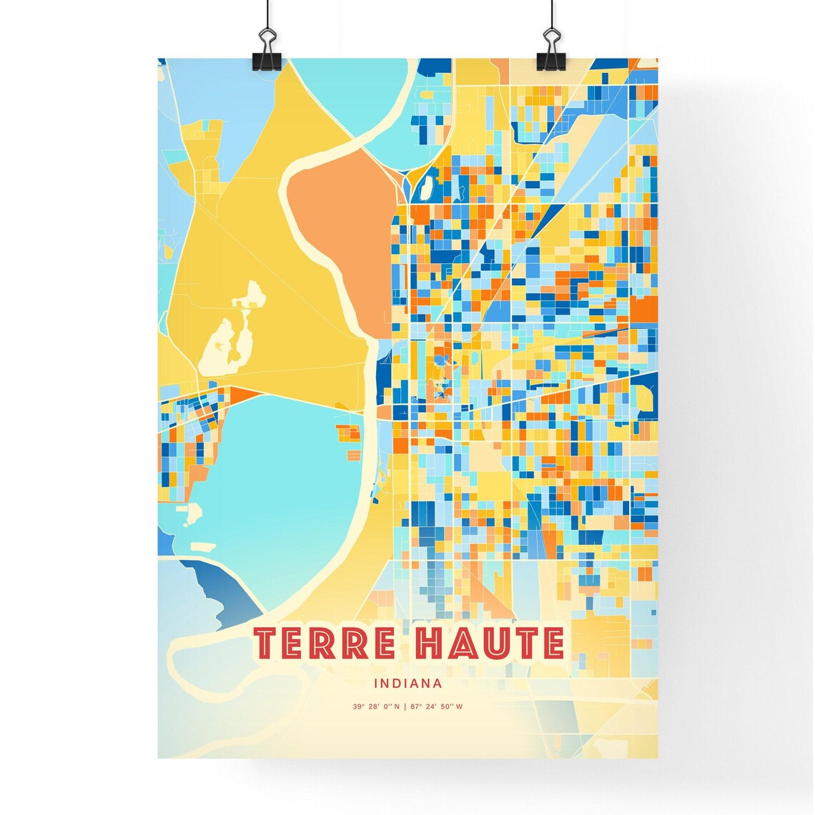 Terre Haute Indiana Modern Colorful City Street Map Art Poster