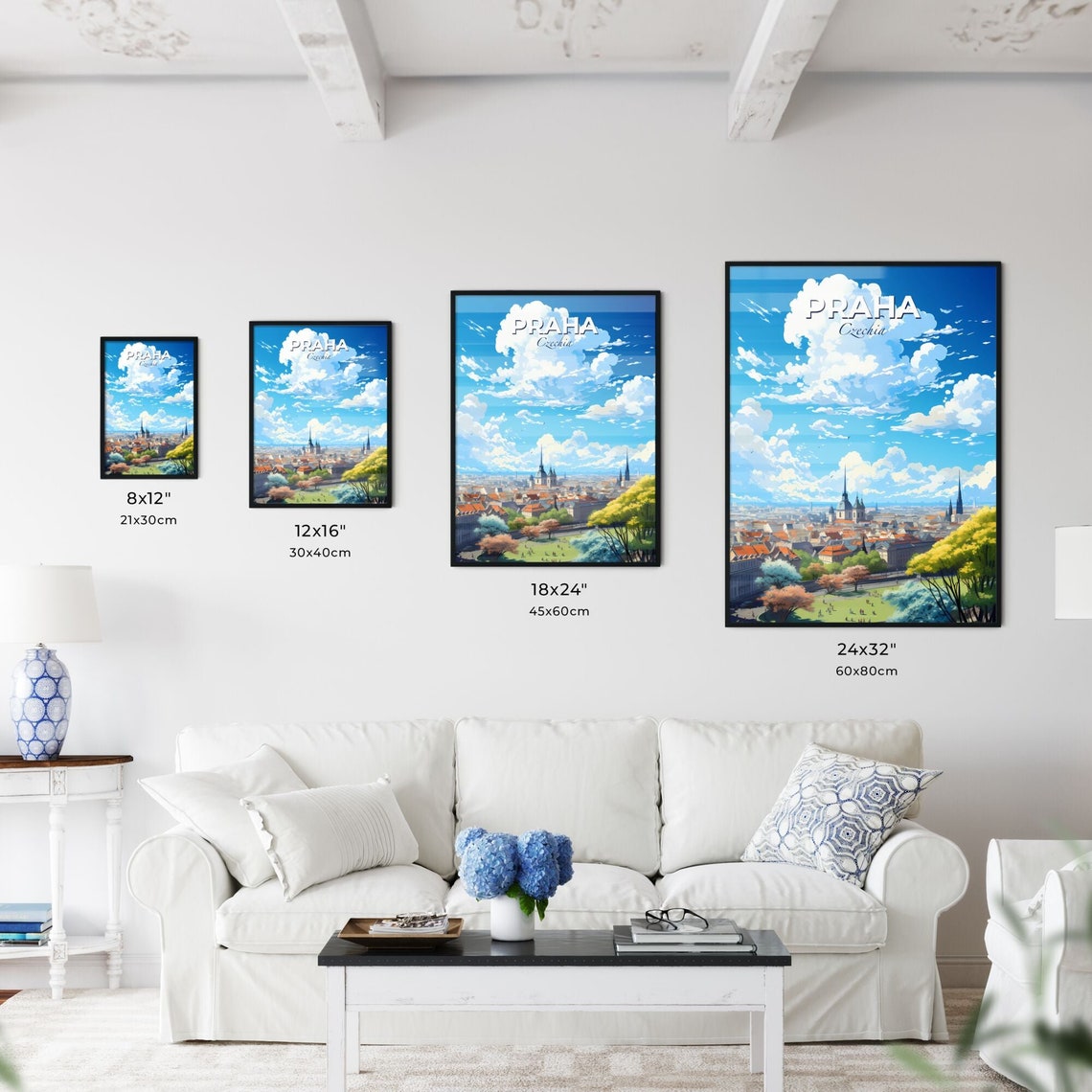 Praha Czechia Prague Skyline Churches Red Roofs Clouds Travel Poster - Image 3
