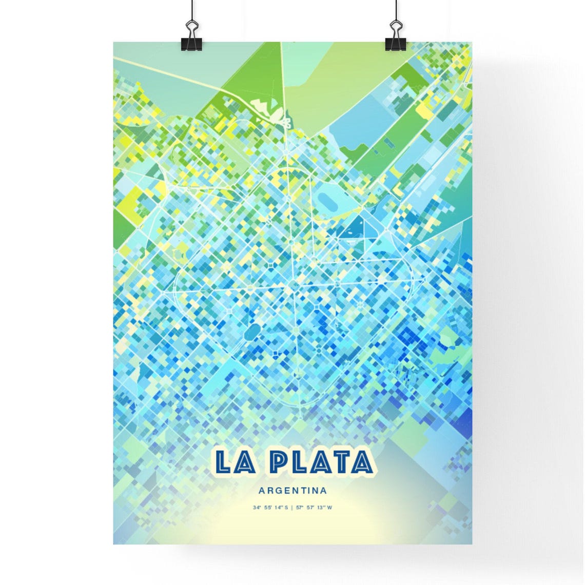 La Plata Argentina Pastel Blue City Map Art with Coordinates Poster - Image 3