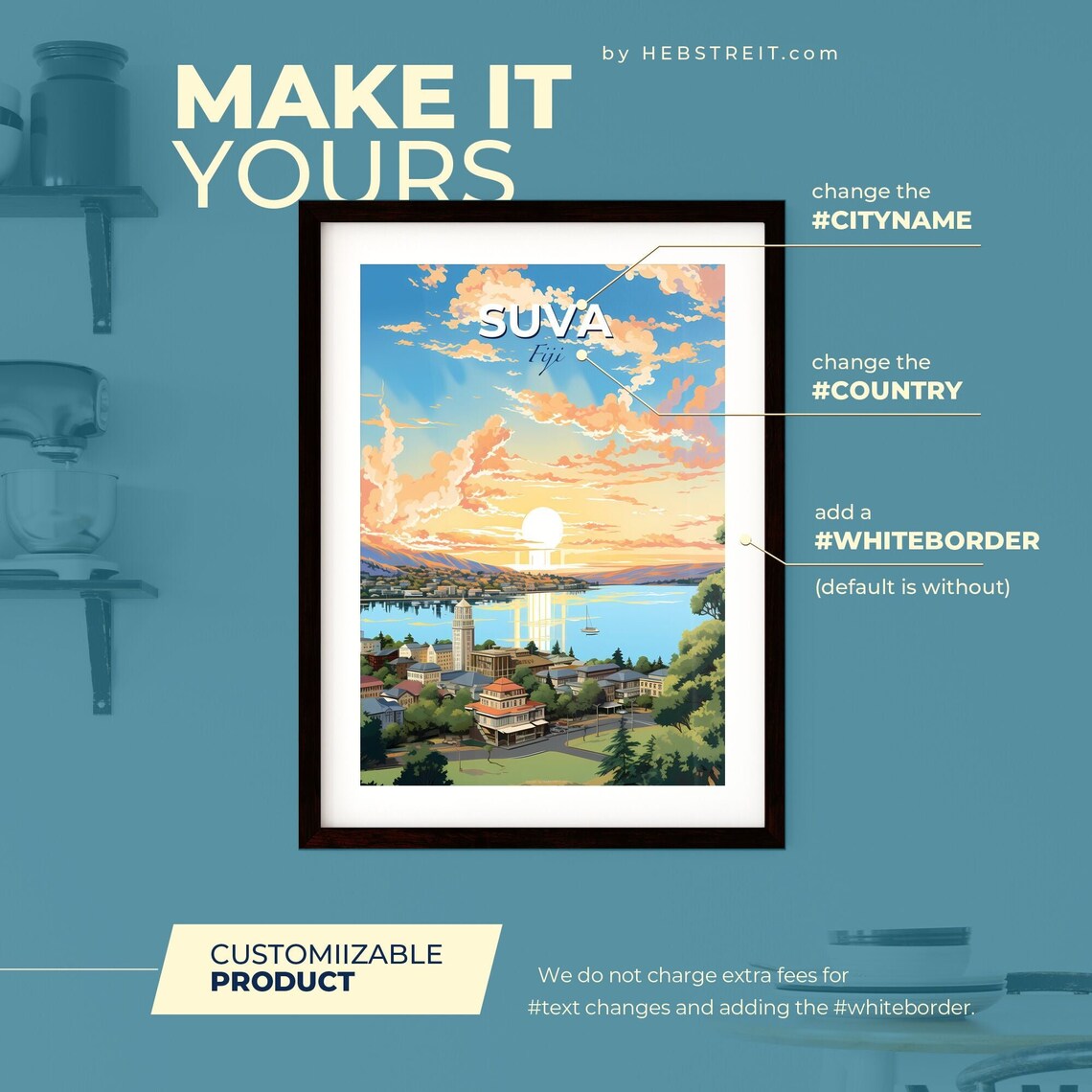 Suva Fiji Pacific Sunset over the Harbor with Hillside Homes Poster - Image 2