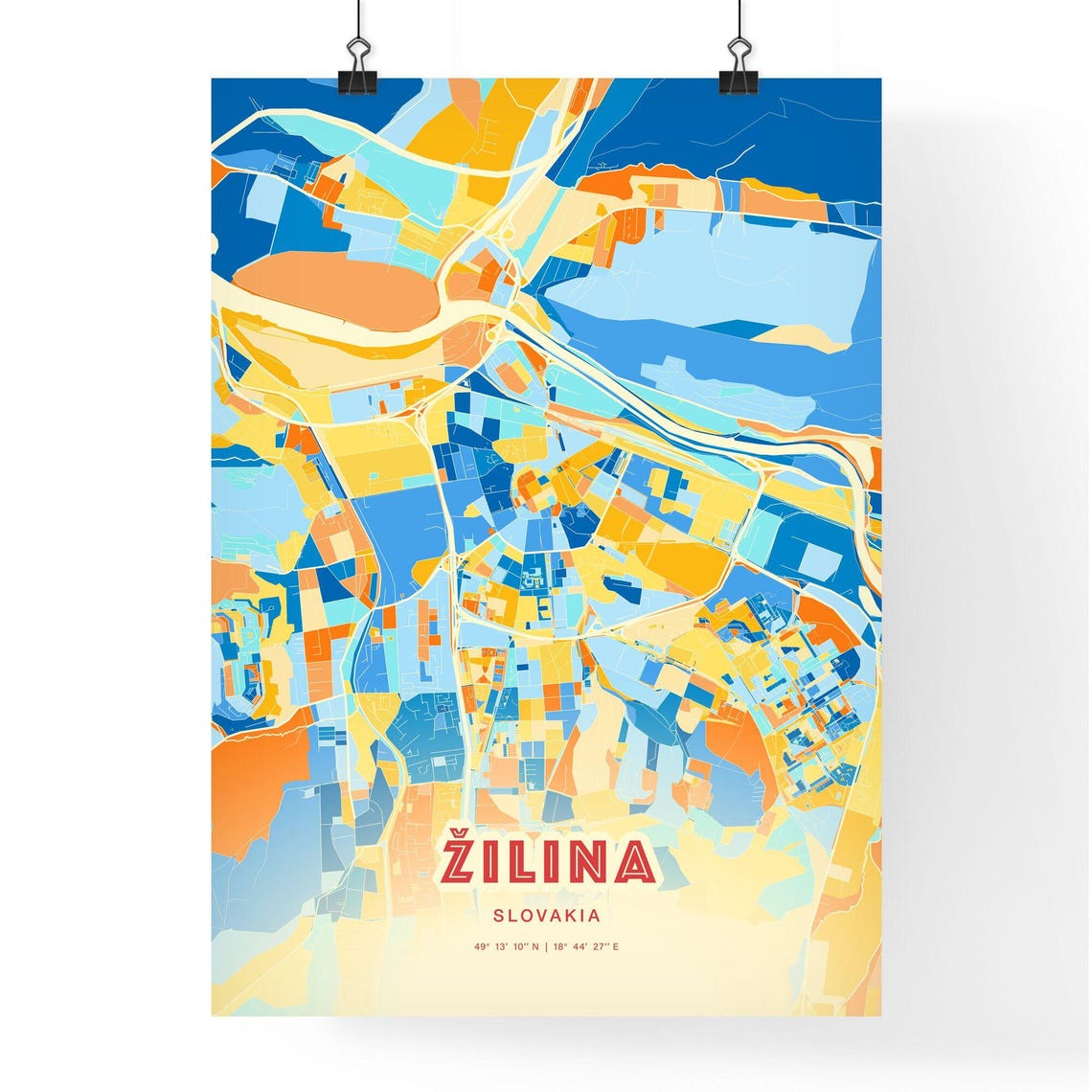 Zilina Slovakia Bold Blue Orange Abstract City Street Map Art Poster - Image 3