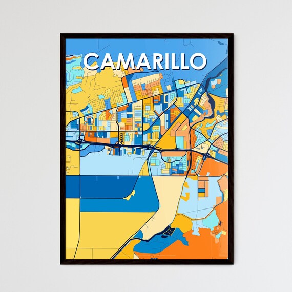 Camarillo California Blue Orange City Map Poster Bold Modern Street Grid Art