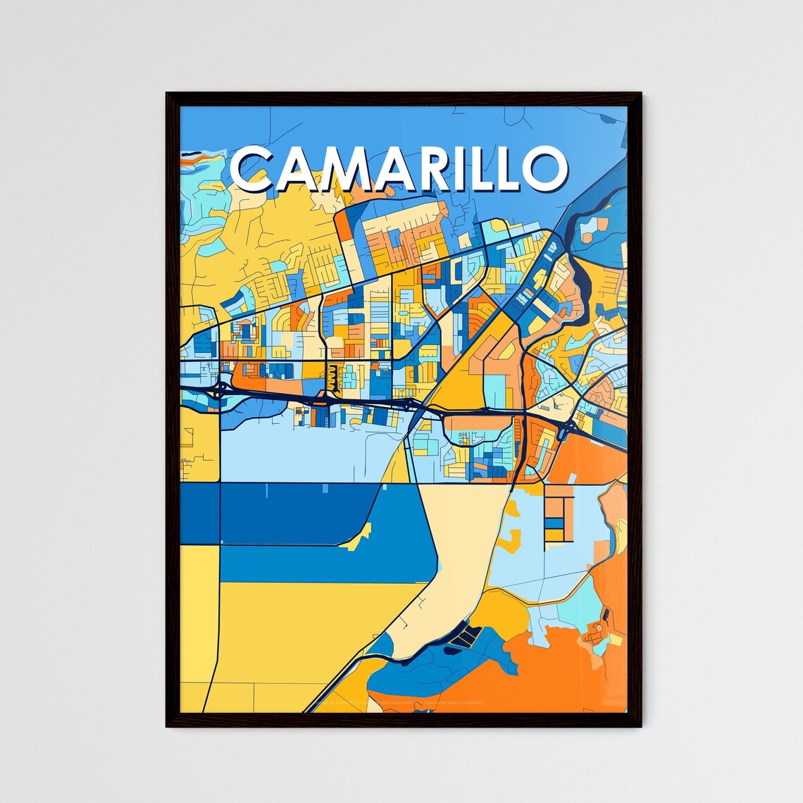 Camarillo California Blue Orange City Map Poster Bold Modern Street Grid Art