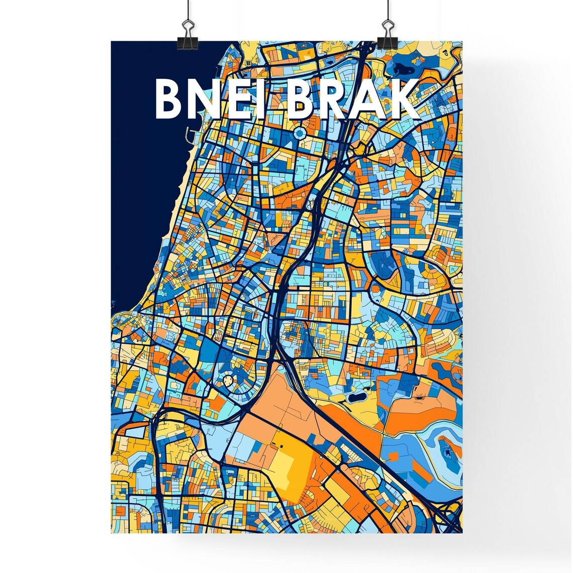 Bnei Brak Israel Colorful Modern City Street Map Travel Decor Poster - Image 4
