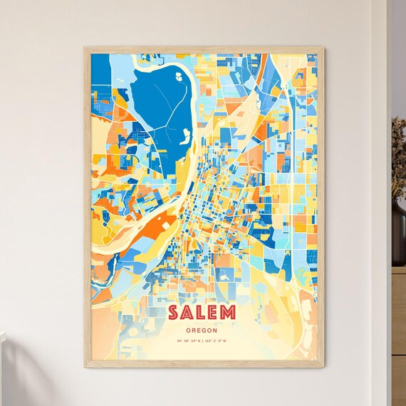 Salem Oregon Vibrant Colorful Modern City Street Map Art Poster