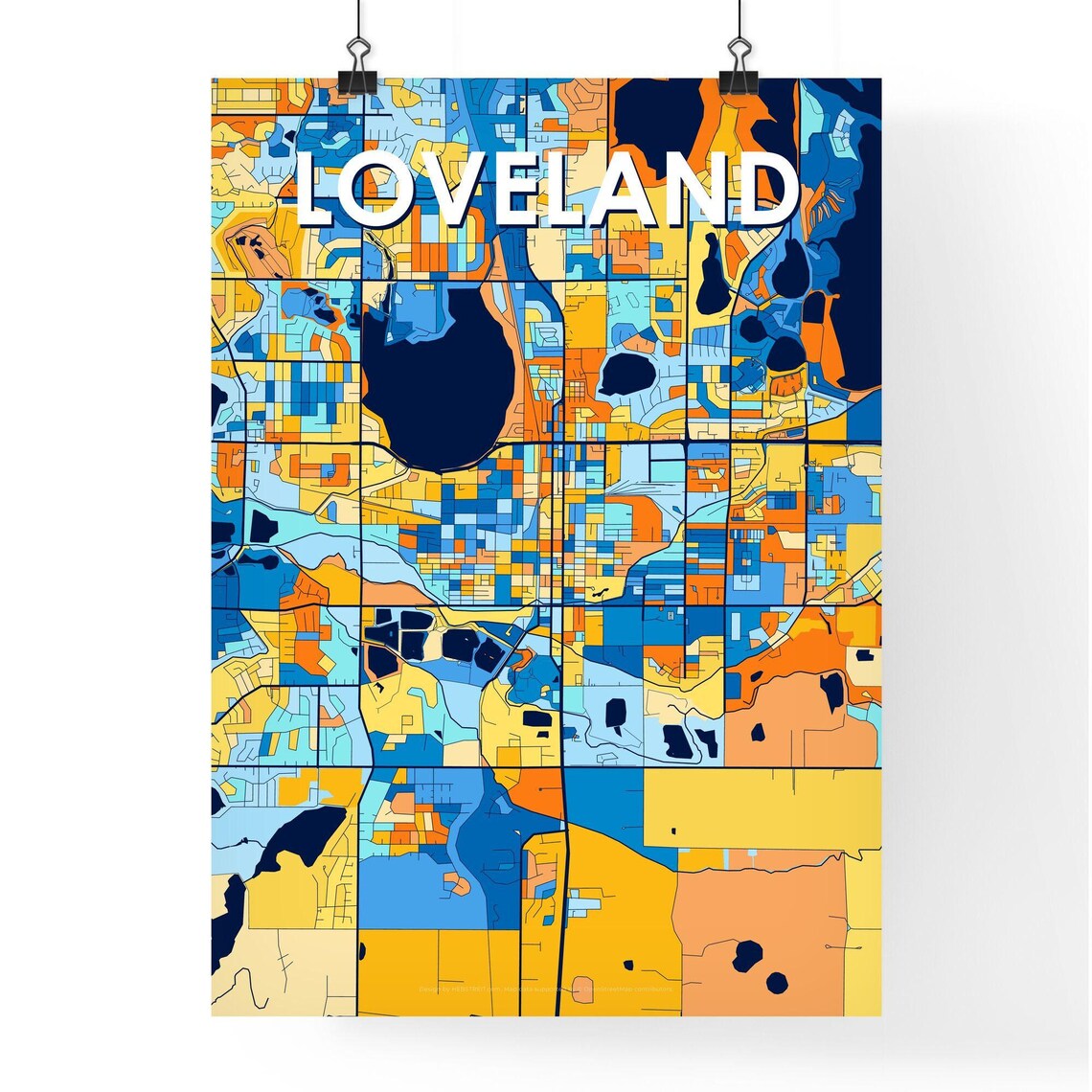 Loveland Colorado Colorful Blue and Orange City Map Art Poster - Image 4